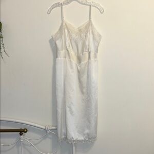 Barbizon Satin Classic White Lace Trim Slip Dress